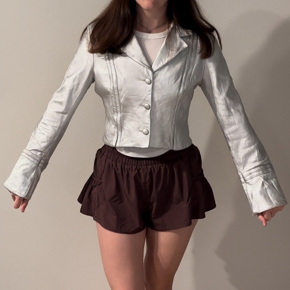 Genuine Leather Silver Cropped Jacket - Picture 4 of 4